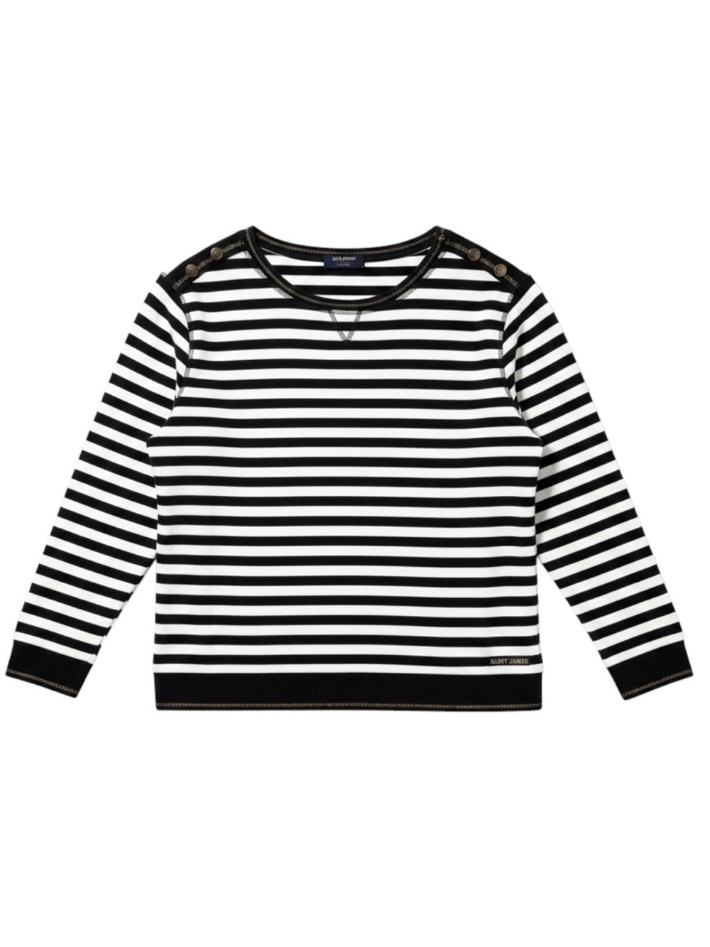 Saint James Black White Stripe Breton Top Button Shoulder Long Sleeve Size 6